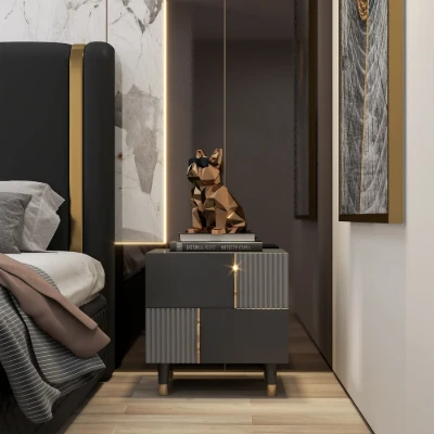 Picture of Denize Modern Black & Gray Nightstand - 2 drawers