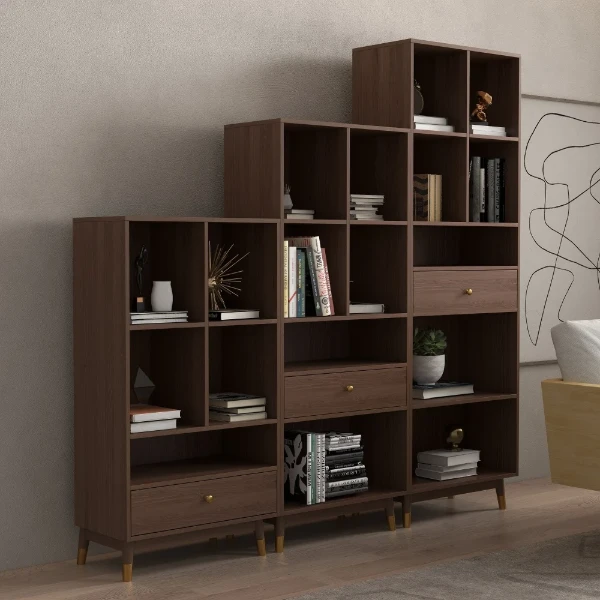 Picture of Gap bookcase - natural wood with frame and metal drawer