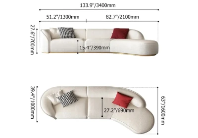 صورة مورا – كنبة ركنية منحنية بقاعدة من الخشب الطبيعي
