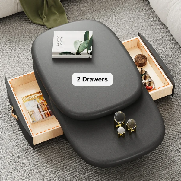 Eclipse – Oval Tiered Coffee Table made of Natural Wood with Rotating Top and Hidden Storage
