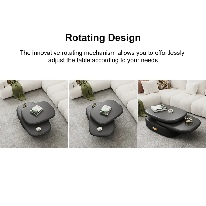 Eclipse – Oval Tiered Coffee Table made of Natural Wood with Rotating Top and Hidden Storage