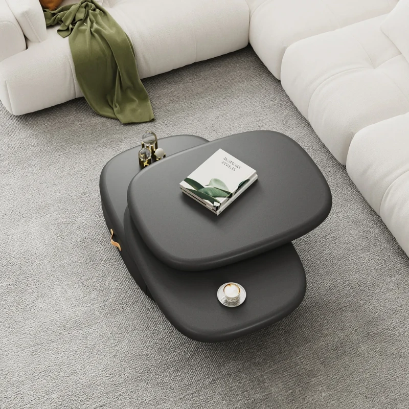 Eclipse – Oval Tiered Coffee Table made of Natural Wood with Rotating Top and Hidden Storage