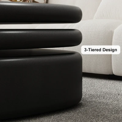 Eclipse – Oval Tiered Coffee Table made of Natural Wood with Rotating Top and Hidden Storage