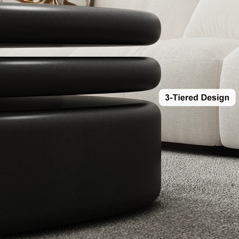 Eclipse – Oval Tiered Coffee Table made of Natural Wood with Rotating Top and Hidden Storage