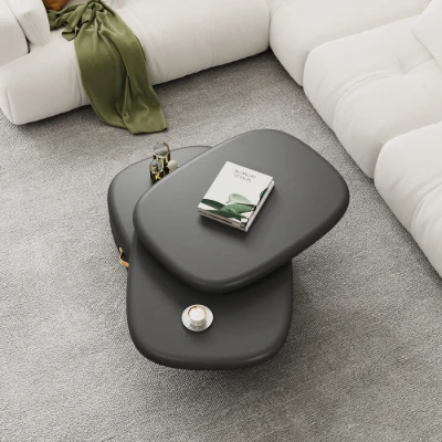 Eclipse – Oval Tiered Coffee Table made of Natural Wood with Rotating Top and Hidden Storage