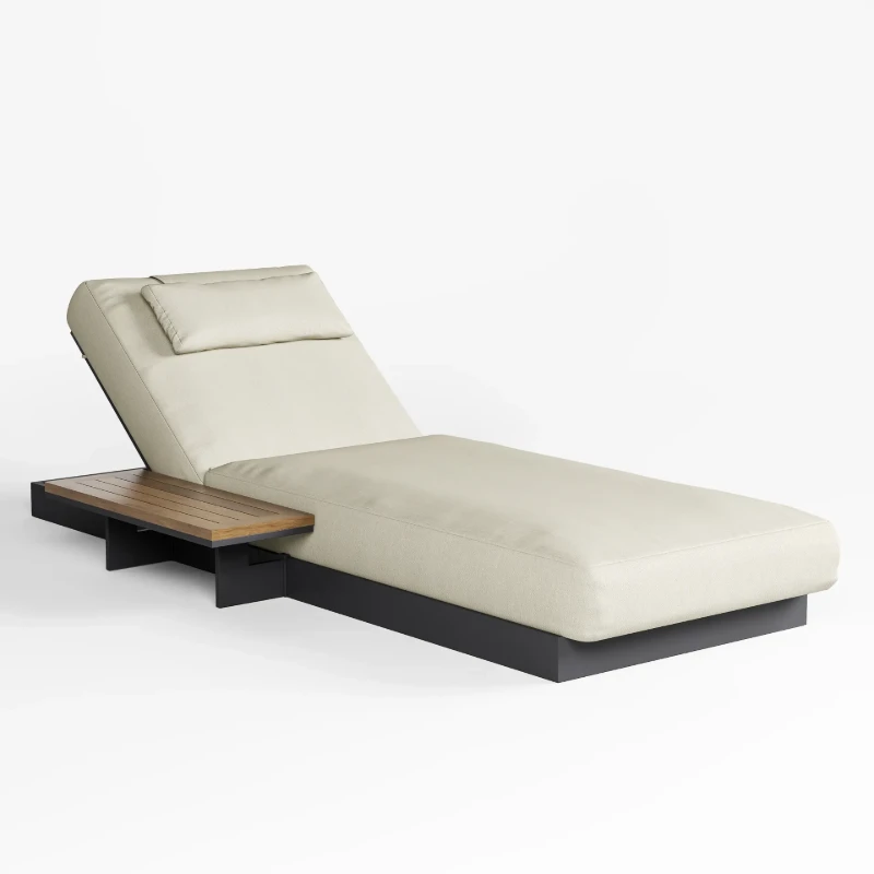 Picture of Lorigin Wooden Outdoor Lounger with side table - Natural wood