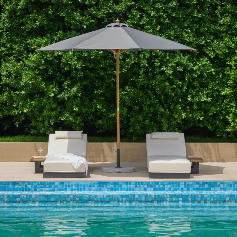 Picture of Lorigin Wooden Outdoor Lounger with side table - Natural wood