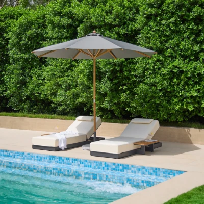 Picture of Lorigin Wooden Outdoor Lounger with side table - Natural wood