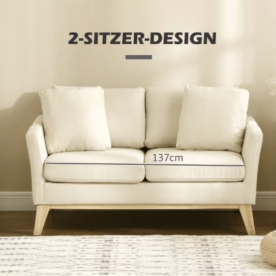 Arvella – 2-Seater Sofa with Elegant Fabric & Natural Wood Frame
