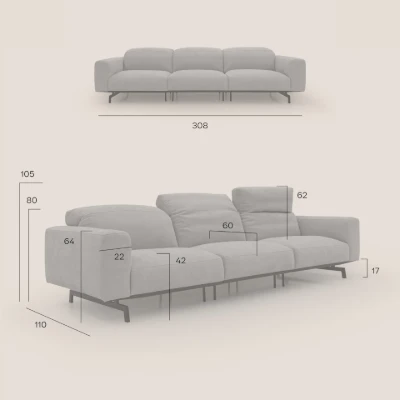 Picture of Olivaro Low-Profile 3-Seater – Taupe Beige with Matte Black Legs