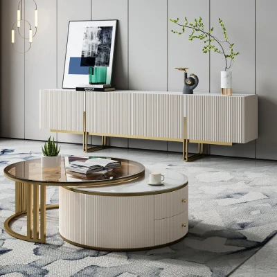 Celesta Natural Wood Round Coffee Table & TV table Set