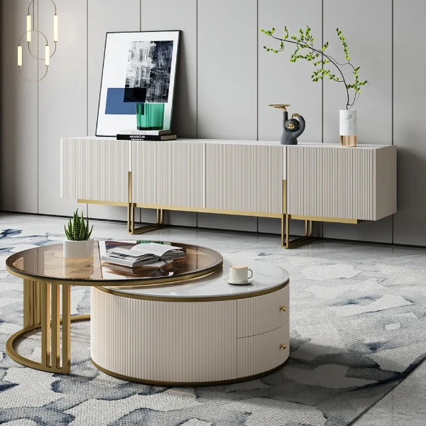 Celesta Natural Wood Round Coffee Table & TV table Set