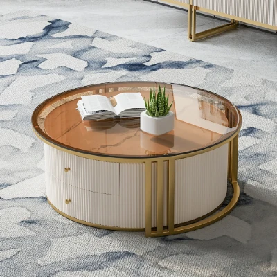 Celesta Natural Wood Round Coffee Table & TV table Set