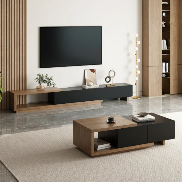 Mauro Media Set in Natural Wood & Black