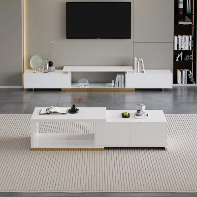 Ardena Living Ensemble – Natural Wood TV Unit & Table Set