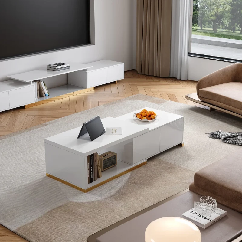 Ardena Living Ensemble – Natural Wood TV Unit & Table Set