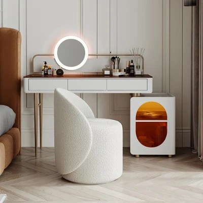 Elenora Vanity Chair – Natural Wood & Premium Fabric