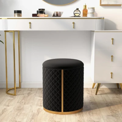 Ferla chair - an elegant design with a natural wood frame and a golden metal base.