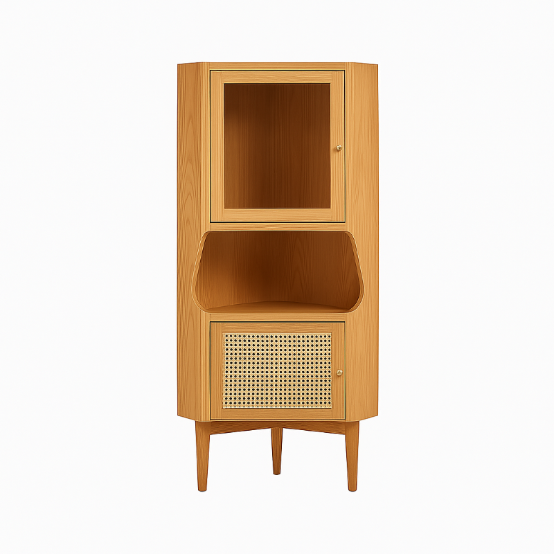 Hutch Natural Corner Cabinet 2-Door with Rattan