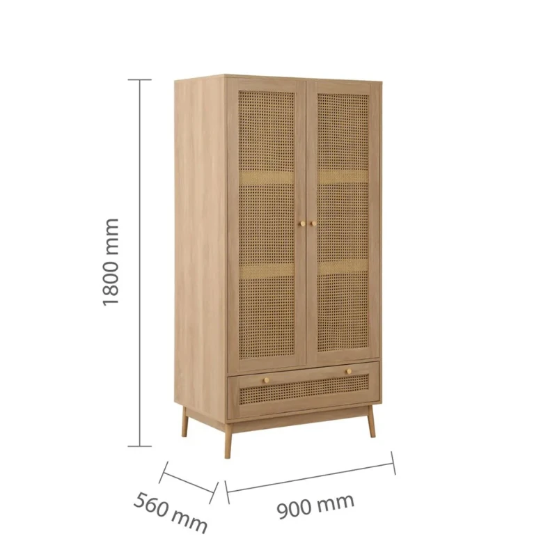 Picture of Celyn – Rattan 2-Door Wardrobe with Drawer