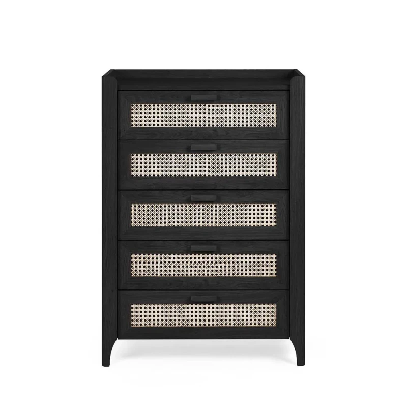 Zaria - Natural wood storage unit with rattan fronts.