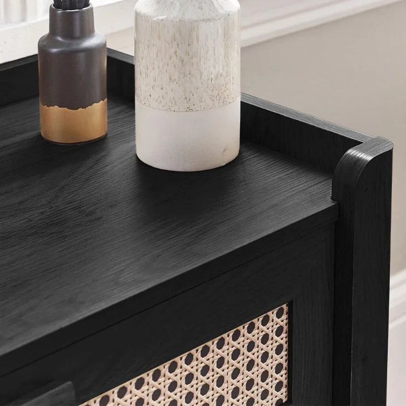 Zaria - Natural wood storage unit with rattan fronts.