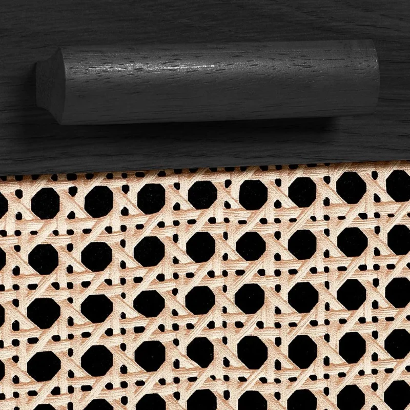 Zaria - Natural wood storage unit with rattan fronts.