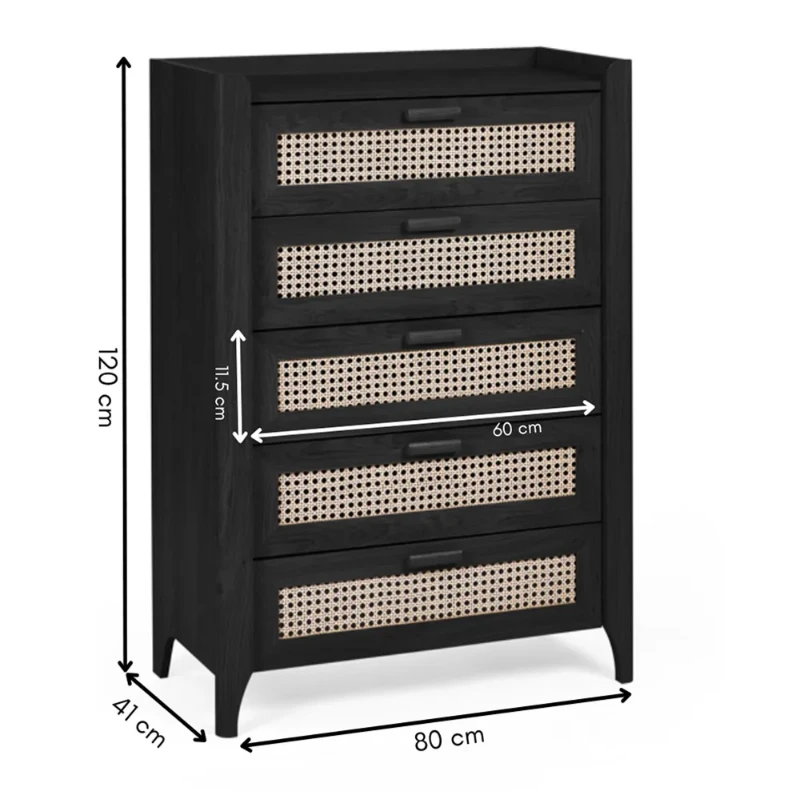 Zaria - Natural wood storage unit with rattan fronts.