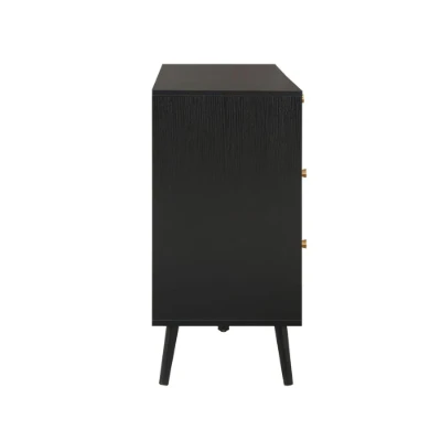 Rivena – Natural & Black Rattan 6-Drawer Wide Chest