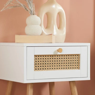 Lunita – Natural Wood & Rattan One-Drawer Bedside Table