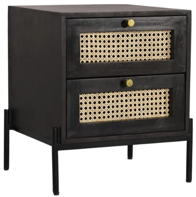 Kavira – Natural wood & Rattan 2-Drawer Bedside Table