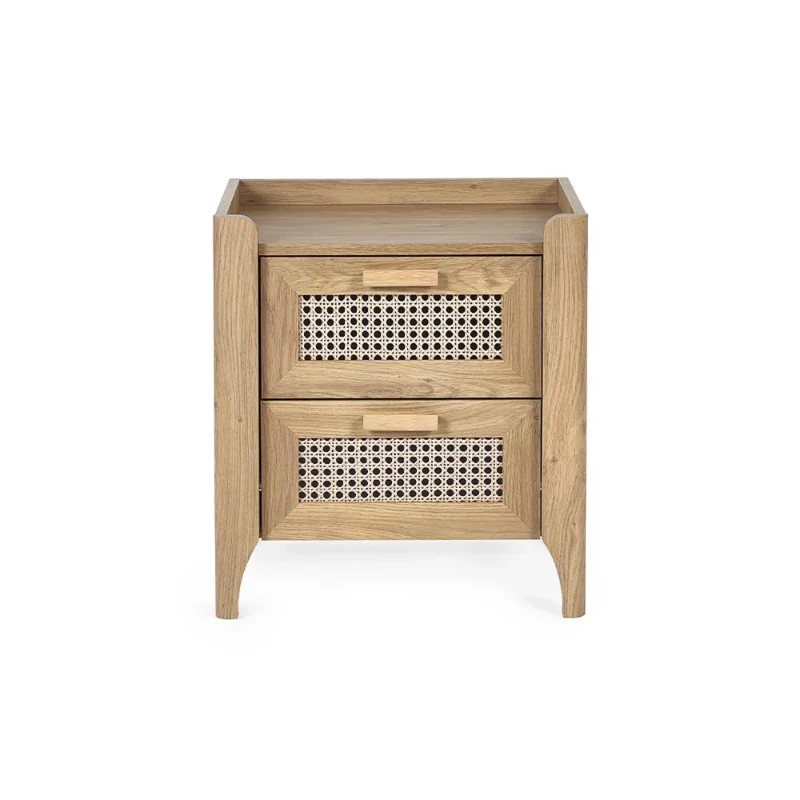 Alara – Natural Wood & Rattan 2-Drawer Bedside Table