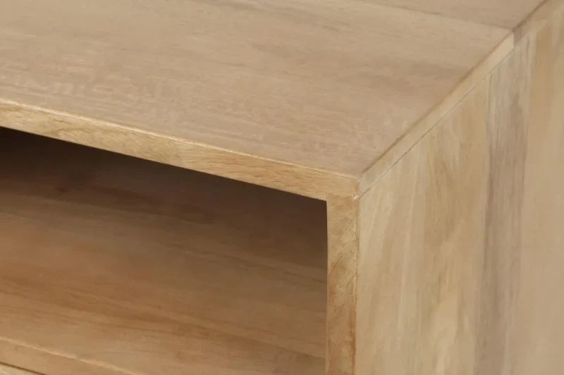Zoya –Natural Wood Rattan Bedside Cabinet with Door & Open Shelf