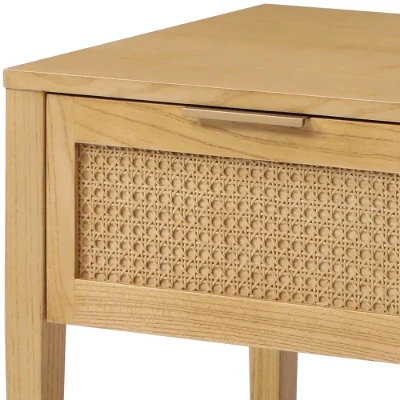 Lina Side Table – Natural Wood with Rattan Front