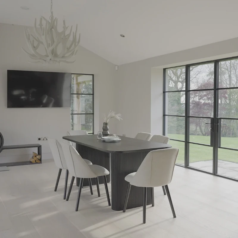 صورة زانو طاولة طعام عصرية مصنوعة من الخشب الطبيعي