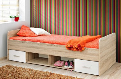 Picture of Vera – Natural Wood Single Bed with 2 Drawers and Open Storage Shelves
