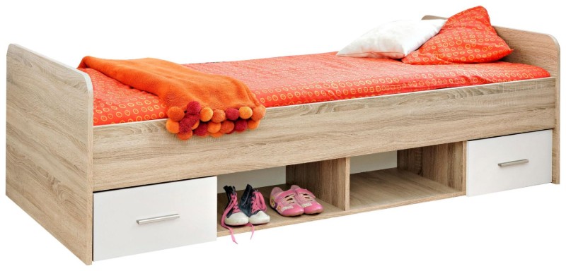 Picture of Vera – Natural Wood Single Bed with 2 Drawers and Open Storage Shelves