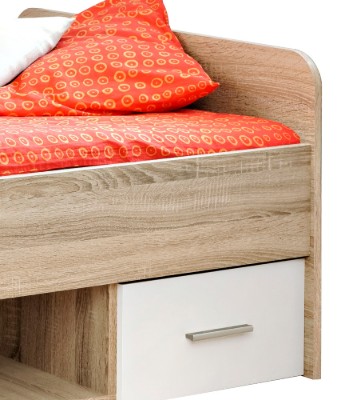 Picture of Vera – Natural Wood Single Bed with 2 Drawers and Open Storage Shelves
