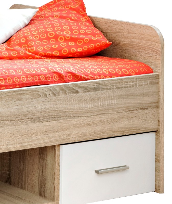 Picture of Vera – Natural Wood Single Bed with 2 Drawers and Open Storage Shelves