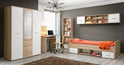 Picture of Vera – Natural Wood Single Bed with 2 Drawers and Open Storage Shelves