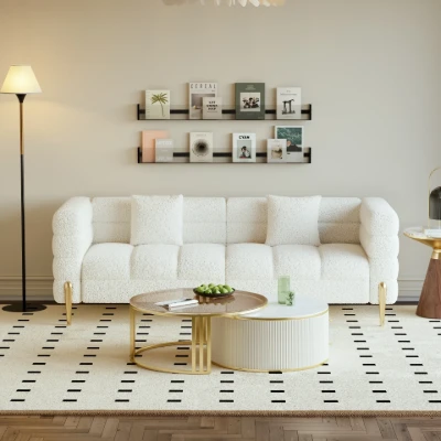 Lumière Sofa Set – 3-Seater Sofa & 2 Armchairs with Golden Metal Legs