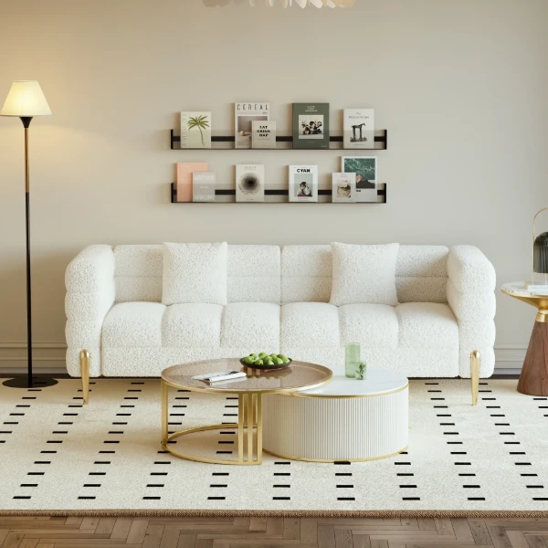 Lumière Sofa Set – 3-Seater Sofa & 2 Armchairs with Golden Metal Legs