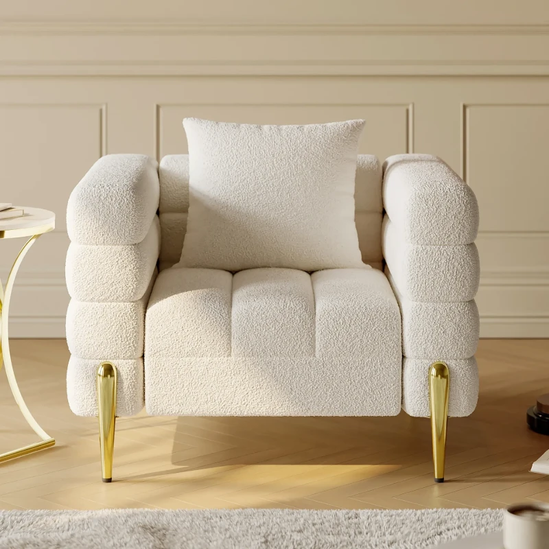 Lumière Sofa Set – 3-Seater Sofa & 2 Armchairs with Golden Metal Legs