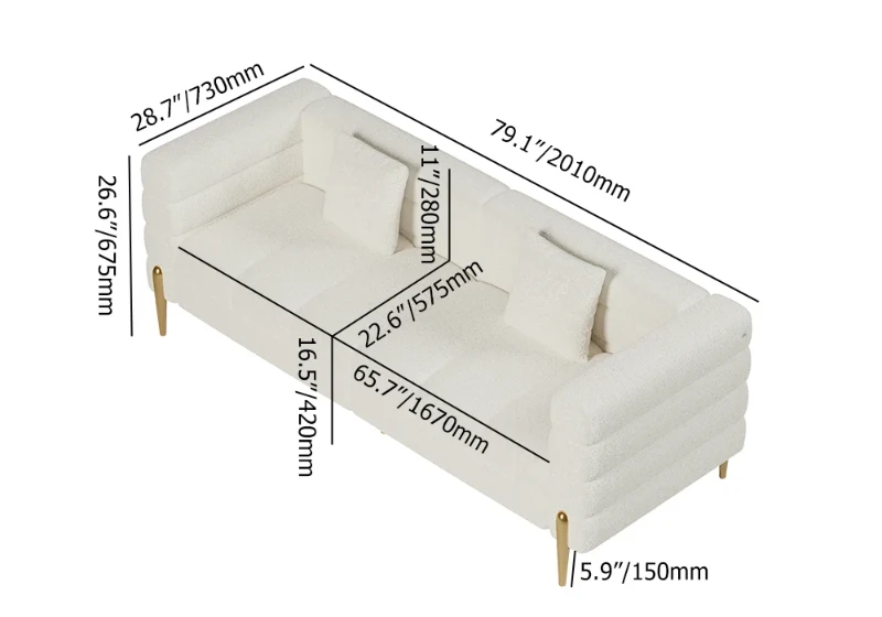 Lumière Sofa Set – 3-Seater Sofa & 2 Armchairs with Golden Metal Legs