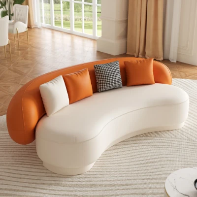 Aurélie Sofa Set – Curved Sofa & 2 Armchairs with Modern Design and Swivel Base