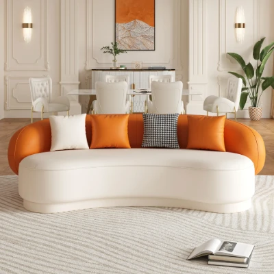 Aurélie Sofa Set – Curved Sofa & 2 Armchairs with Modern Design and Swivel Base