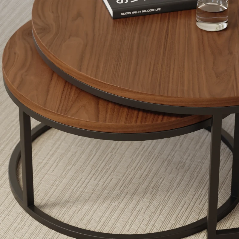 Noctis – Natural Wood TV Stand with Round Coffee Tables