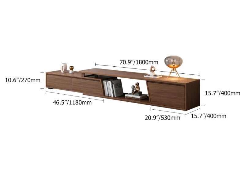 Noctis – Natural Wood TV Stand with Round Coffee Tables