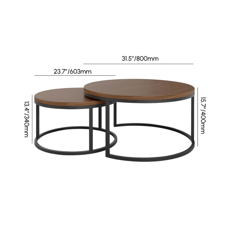 Noctis – Natural Wood TV Stand with Round Coffee Tables