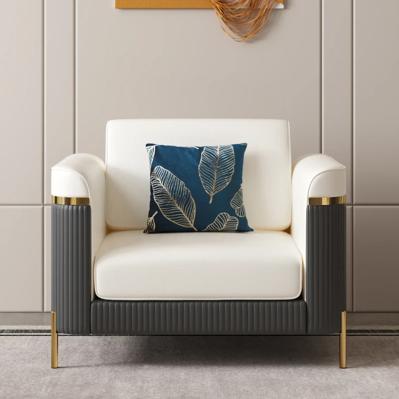 Diora – Sofa Set of Two Sofas & One Armchair with Natural Wood Frame and Gold Stainless-Steel Legs